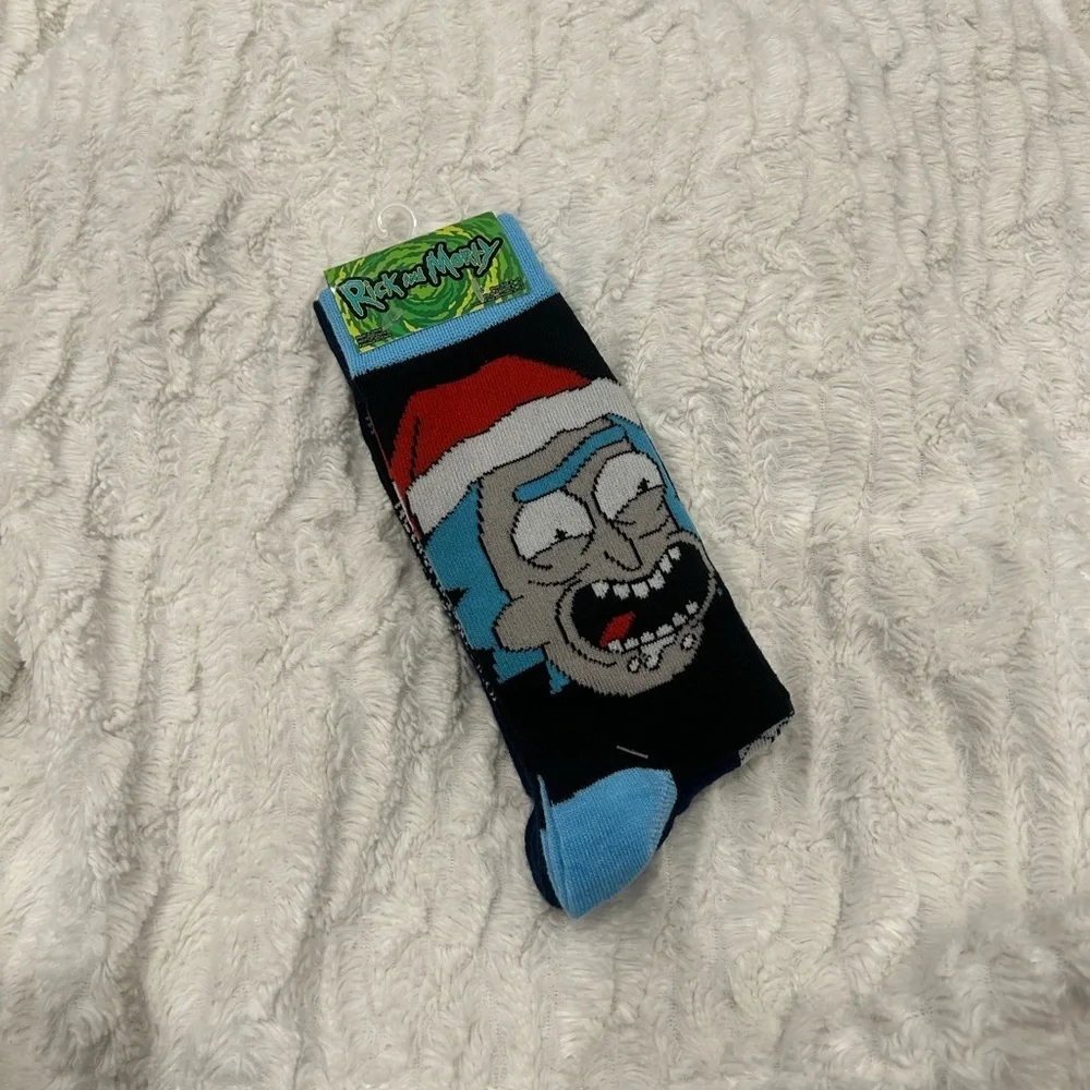 Rick and Morty Santa Socks - Black and Blue fits shoe size 6-12